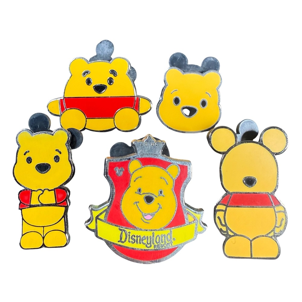 Disney Winnie the Pooh Enamel Trading Pin Lot Yellow Red Disneyland Collectible